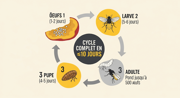 Le cycle de vie des moucherons de cuisine Cycle de vie des moucherons