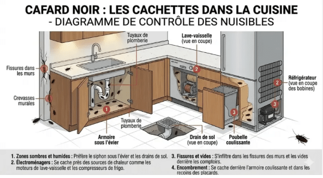 cachette des blattes orientales dans la cuisine Les différentes cachettes des blattes orientales dans la cuisine
