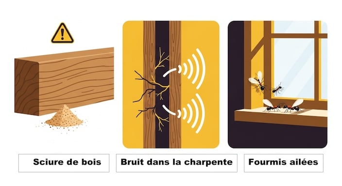 Signe d'infestation de fourmis charpentières