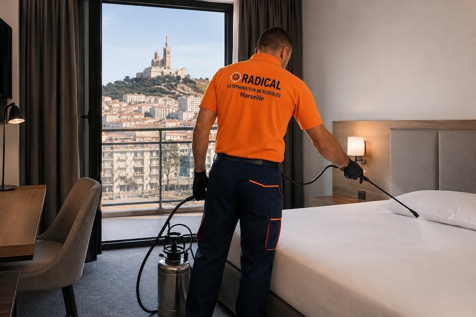 Exterminateur de punaises de lit dans un hotel à Marseille Exterminateur de punaises de lit dans une chambre d'hôtel à marseille